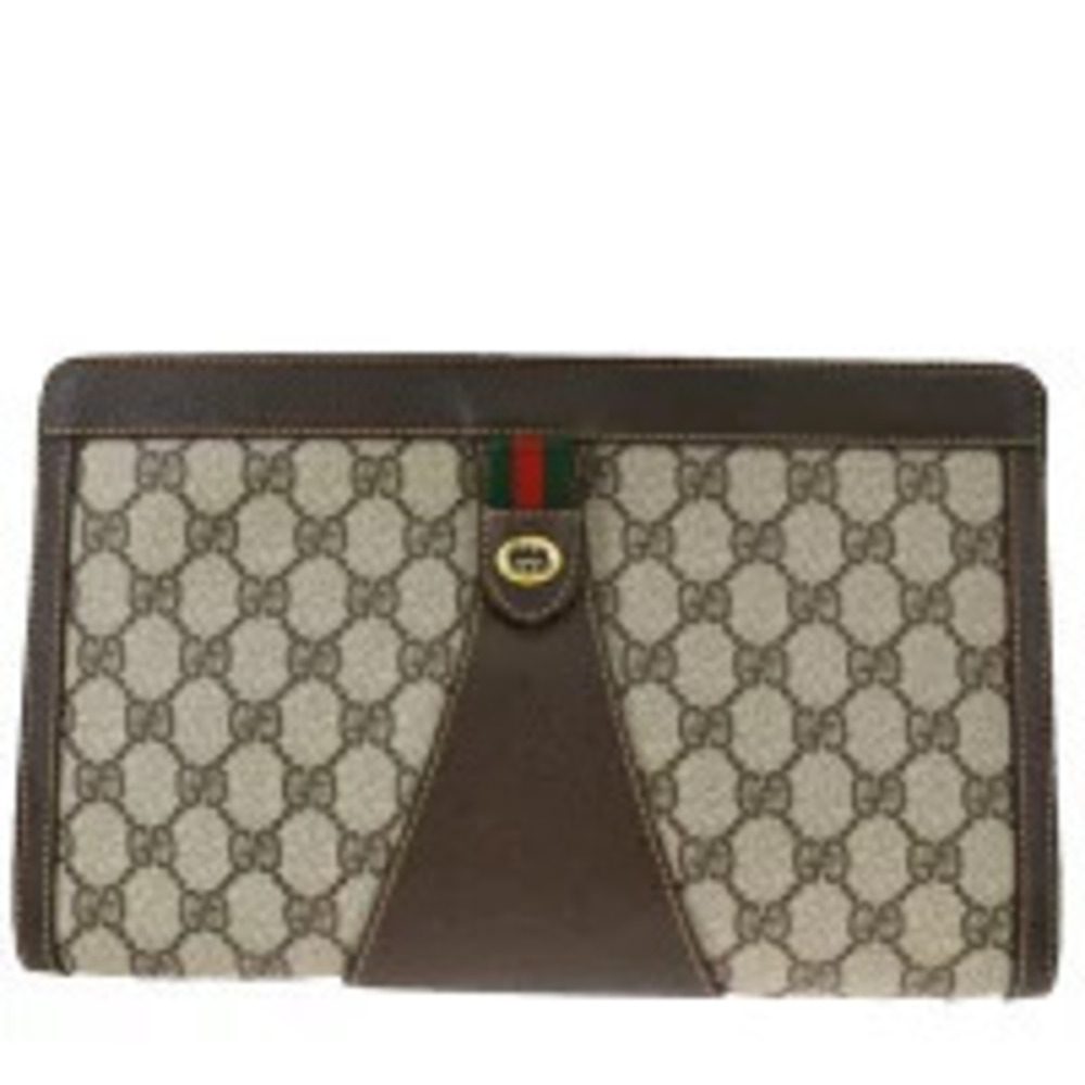 Gucci Sherry Clutch Bag Pouch Clutch GG Brown Green Red Leather